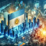 High definition realistic image of a conceptual artwork that represents Argentina's economic policy, focusing on a shift towards stability. Include symbolic elements related to economy such as stocks, figures, graphs, and arrows. Also, incorporate elements related to Argentina such as national symbols and colors. The overall atmosphere of the image should convey the idea of stability and growth.