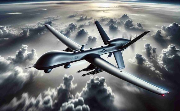 An incredibly detailed HD depiction of an advanced drone technology utilized in contemporary warfare. The image showcases a sleek, predator-like unmanned aerial vehicle soaring high in the combat sky filled with clouds. This modern marvel of technology should be equipped with futuristic tools used for surveillance and precision strikes which are typical in modern warfare scenarios. The drone's unique design displays its superior aerodynamics and robust build, embodying the technological advancements of the 21st century in the military field.