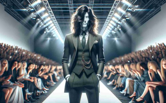 A high-definition, realistic image of a renowned fashion designer, devoid of any identifying characteristics, thrilling the audience at a major fashion event in Moscow. The designer's gender and body type can be inferred from the dashing tailored suit and flowing locks that hint at a flamboyance in their lifestyle. The scene captures the bustling venue, with runway lights illuminating the designer against a backdrop of anticipating spectators.