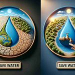 A realistic high-definition image showcasing the vital importance of water conservation. It can feature a parched earth to represent the dire need of water conservation, a before and after comparison of a healthy river and a dried river bed. There might be symbols indicating the action of water conservation like a hand turning off a dripping faucet. Do incorporate signs like ‘Save Water’ to add more context to this serious issue.