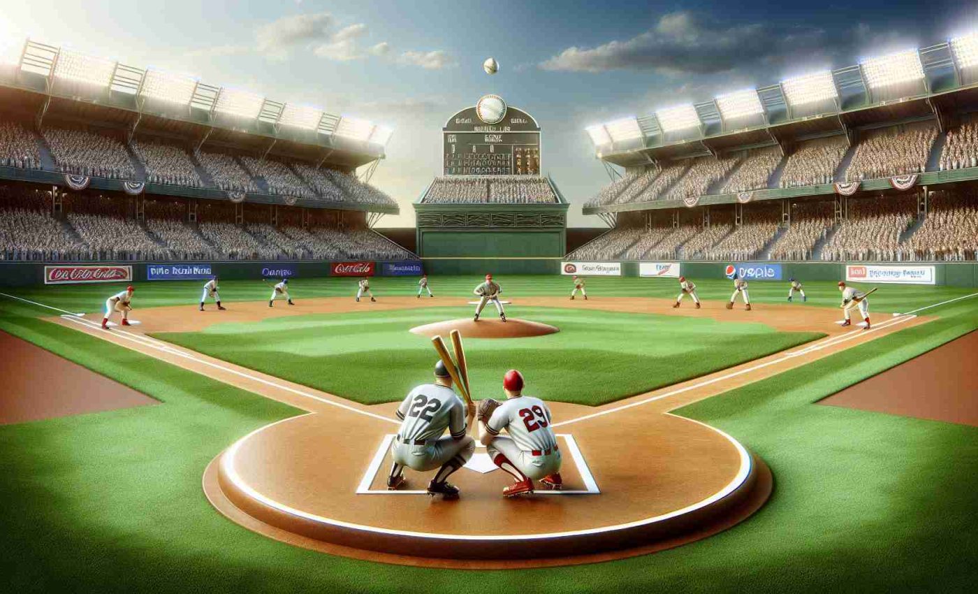 High-definition, realistic illustration of an exhilarating baseball match setting. The field is ready, with two prestigious, unidentified teams prepped and poised for a grand showdown. Their uniforms exude the history of the sport and one can almost feel the palpable anticipation of the 120th championship of a worldwide baseball tournament. The baseball stadium is brimming with energy, a clear sky overhead, and the floodlights poised for the evening game.