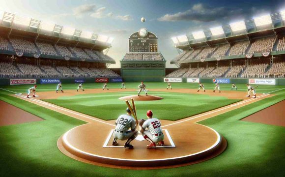 High-definition, realistic illustration of an exhilarating baseball match setting. The field is ready, with two prestigious, unidentified teams prepped and poised for a grand showdown. Their uniforms exude the history of the sport and one can almost feel the palpable anticipation of the 120th championship of a worldwide baseball tournament. The baseball stadium is brimming with energy, a clear sky overhead, and the floodlights poised for the evening game.