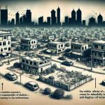 Depiction of a realistic scenario set in a city that's indicative of an escalating conflict, leading to a significant amount of displacement among the inhabitants. The visible effects of such scenarios could be empty streets, abandoned houses, and signs of unrest.