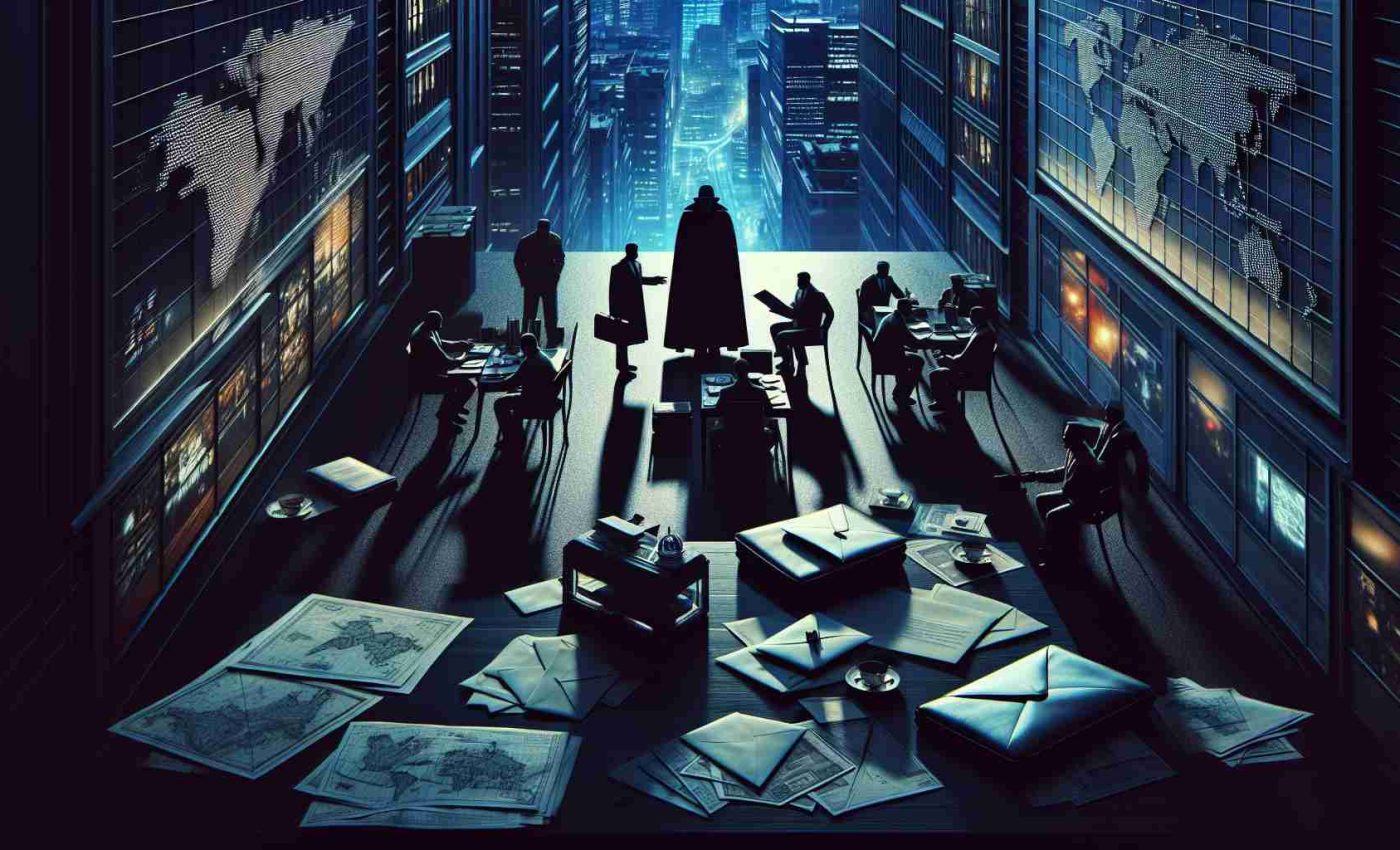 A high-definition, realistic image of an intricate scene portraying international espionage. Details should include clandestine meetings in shadowy corners, a collection of unmarked envelopes containing secret documents, furtive exchanges of information, and the menacing silhouette of a high-ranking, anonymous official. The setting could include both urban and remote locations, hinting at the global scale of the operation. There should be an overarching feeling of suspense and mystery, underlining the high stakes and dangers involved in such covert affairs. The image should effectively capture the tension and intrigue inherent in international spy operations.