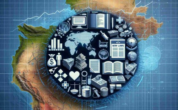 Create a realistic, high definition image depicting a symbolic representation of new laws potentially impacting humanitarian aid to a conflicted region. This could include elements such as legal documents signifying new laws, objects symbolizing humanitarian aid (like food, water, medical supplies), and an abstract representation of a region in conflict like a mapped area with symbolic stress marks.