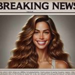 A detailed, high-definition image of a breaking news poster. The headline reads 'Surprising New Addition: Joyful News!' The poster contains an image of a smiling woman with long, wavy light-brown hair. She is of Brazilian descent and possesses the physique of a supermodel, including high cheekbones and a slender figure, but does not represent any specific individual. She exhibits an aura of joy and surprise.