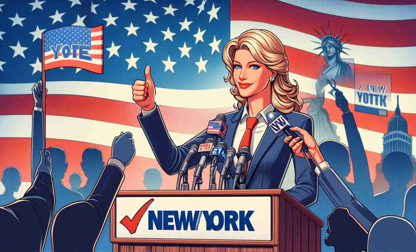 Create a realistic HD image depicting a female politician receiving positive response in a New York poll, and illustrate its implications for a legislative body.