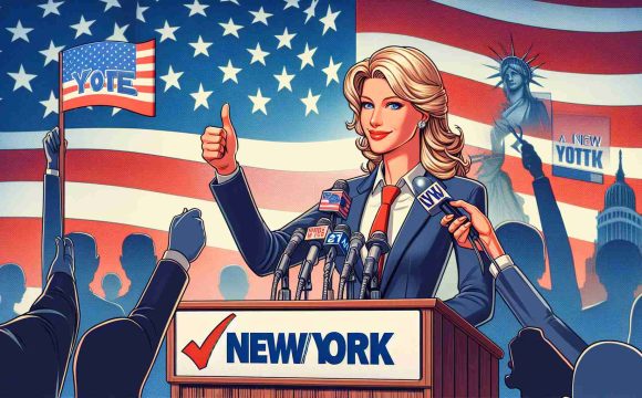 Create a realistic HD image depicting a female politician receiving positive response in a New York poll, and illustrate its implications for a legislative body.