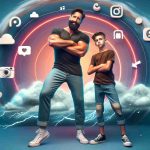 Realistic high-definition image of a father and son duo who have become popular on a social media platform for short videos. The father is a tall and large man, often referred to as 'Big Justice', sporting a beard and wearing casual clothes. His son, referred to as 'A.J.', is a teenager with short hair and trendy attire. They are often seen performing coordinated dance moves or acting out funny skits. This image highlights their rise to social media fame, with a vibrant background depicting a storm, symbolizing the 'storm' they've created online with their engaging content.