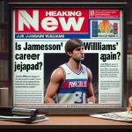 Realistic HD image of a news headline reading 'Is Jameson Williams' Career in Jeopardy Again?'