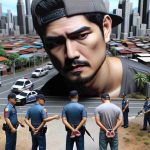 Realistic HD image of an unidentified former actor who has been arrested after an unfortunate incident leading to the accidental shooting of his friend in a city setting resembling Pasig City. The scene includes intricate details of the actor's expressions suggesting regret and remorse, police personnel conducting the arrest procedure, and a suggestive cityscape in the background.