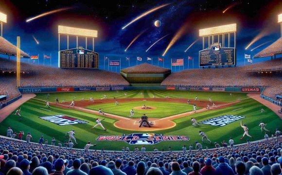 An HD, hyper-realistic image capturing some of the most extended World Series games in Major League Baseball history. The image should depict different stadiums, filled to the brim with passionate fans, players in the midst of heated action on the field, and iconic moments that showcase the excitement, tension, and suspense of these renowned, marathon-like sporting events. Names of teams and year of the games should be included as part of the venues' electronic scoreboards. A clear, vibrant night sky dotted with stars overhead sets the scene for these extraordinary, unforgettable moments in sport.