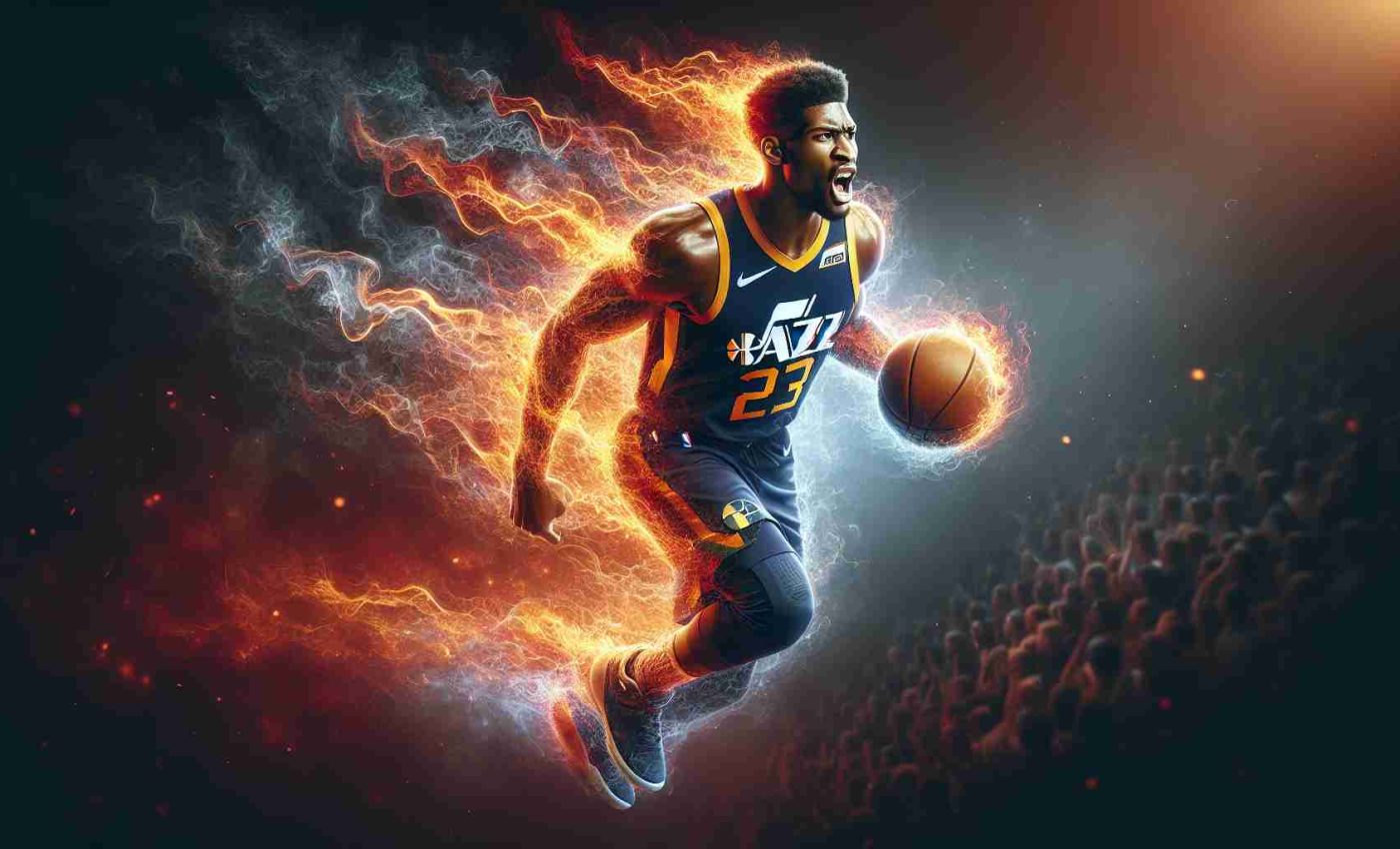 High-definition realistic image depicting a concept of a major trade occurrence in an NBA team such as the Utah Jazz. The energy of speculation and anticipation should be present, represented by heat signatures or visual metaphors of rising temperature. Please exclude specific player likenesses or jerseys with names.