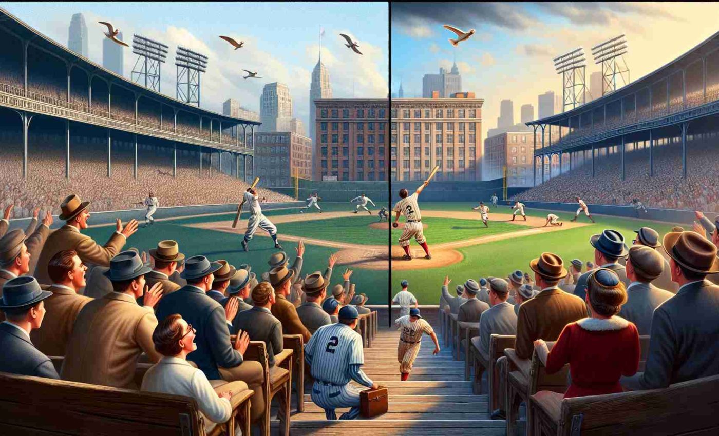 A realistic HD depiction of a drastic change in a prominent baseball team. In the first scene, showcase the team at its peak, with highly skilled players executing spectacular plays on the field, the crowd erupting in cheers. Then, transition to a phase of decline - the players seem less confident, the plays lack fire, and the audience is less enthusiastic. The setting is the vintage baseball stadium, evidencing signs of age, in Brooklyn. Use American mid-1900s attire to clothe baseball players and fans.