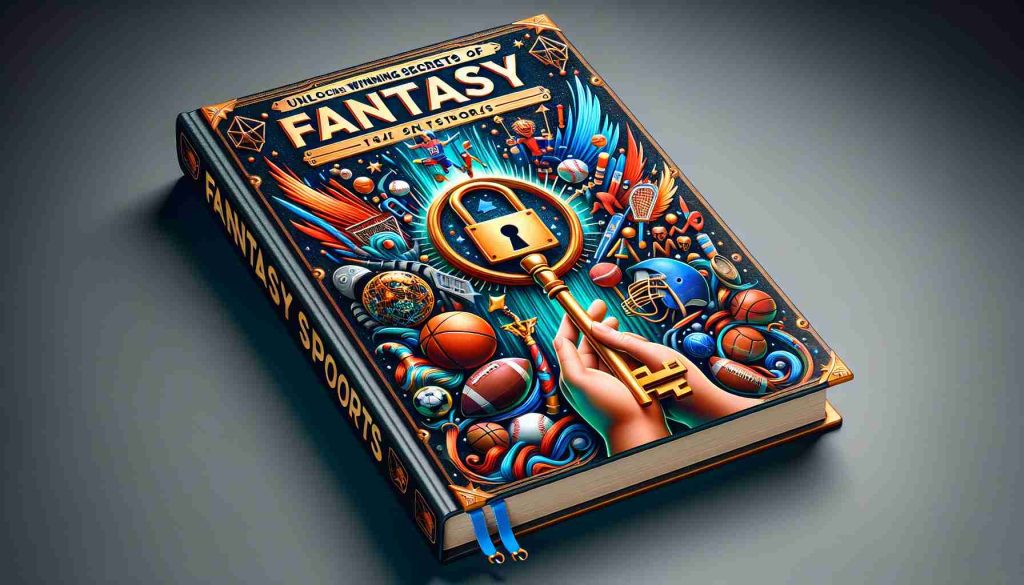 A high-definition realistic image of a detailed and eye-catching essential guide book titled 'Unlock the Winning Secrets of Fantasy Sports'. The cover of the guide is adorned with imaginative graphics relating to various fantasy sports. Imagery can include a lock being opened with a golden key symbolizing key insights. Also, representations of different sports such as a football, basketball, and baseball could be subtly implemented into the design, implying the inclusiveness of the guide towards diverse sports. Vibrant colours are used to evoke excitement and intrigue, luring the readers towards its secret winning strategies.