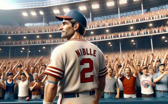 Realistic HD photo capturing the essence of celebration and nostalgia: A renowned former professional baseball player, matching the physique and baseball playing style akin to a famous mid-fielder, returns to a iconic baseball stadium for a historic game. The stadium is filled with adoring fans cheering and waving memorabilia. His jersey bears the number '2', resonating with the spirit of his erstwhile glorious days.