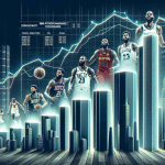 Generate a high-definition, realistic photo depicting a graph or chart representing the rising performance of dominant teams in this season's professional basketball league. The image should be visually compelling, showing the upward progress of the top teams, possibly in the form of a bar chart or line graph. The phrase 'NBA Power Rankings: The Rise of Dominant Teams This Season' should be prominently displayed at the top of the image.