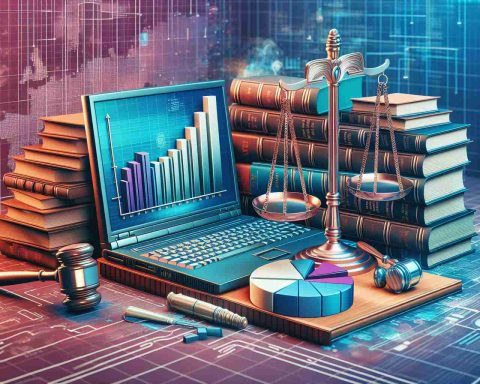 A vivid, high-definition image of a metaphorical representation of technological advancements assisting in finding new solutions in the context of life sentences in The United States. Illustrated is a scene featuring an advanced computer on a desk beside a stack of legal books and documents with a gavel nearby. The computer screen displays 3D bar graphs and pie charts representing statistical data, and the books depict laws and regulations. A symbolism of the weight scales is seen, indicating justice and fairness.