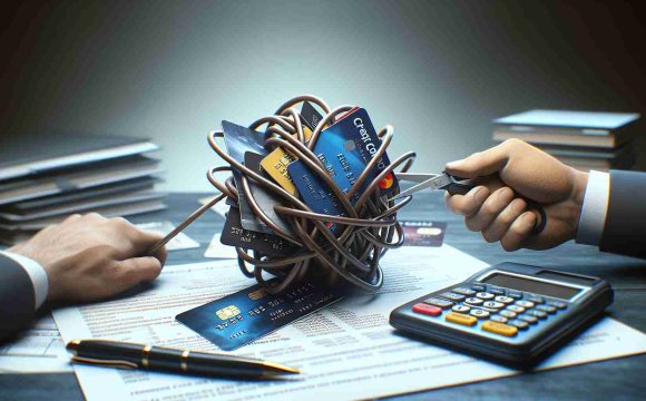 An HD quality image in a realistic style that depicts the concept of 'Unraveling the Mystery: Why Your Card Isn't Being Accepted'. Picture an ensemble of credit cards being untangled or broken free from a precarious knot, the visual metaphor for complexities that one might encounter during a transaction. Situate this scene against the setting of a desk with some financial documents, a pen, and maybe a frustrated individual in the background trying to figure out why their card isn't working.