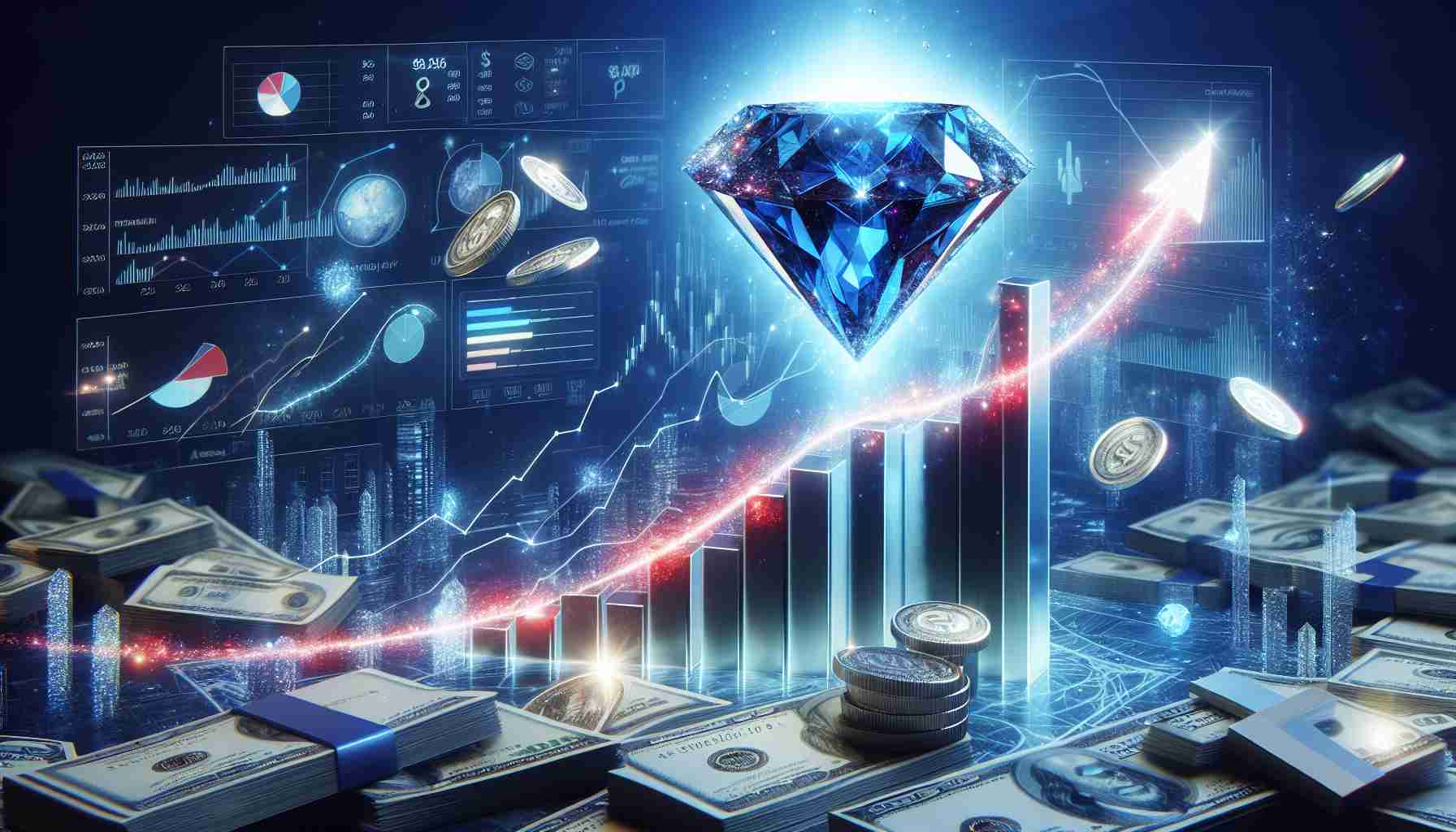 Create a high-definition realistic image that depicts a soaring gemstone, representing the potential growth of an unspecified investment predicted for the year 2025.