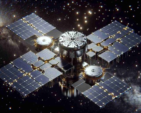 Detailed high-definition image of a futuristic satellite array, called Starlink, meant primarily for delivering global connectivity through direct-to-cell technology. The array is placed vividly against a backdrop of the dark star-studded cosmos, clearly displaying the cutting-edge design and technology. Subtle twinkles of starlight reflect off the shiny metallic surface of the satellites, highlighting their complex structure and them being in low Earth orbit.