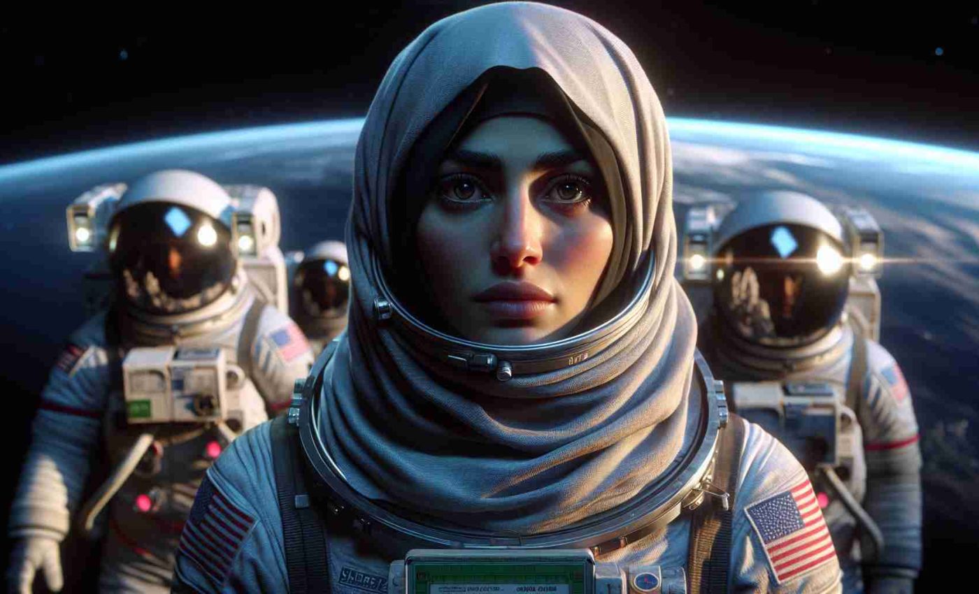 High definition, realistic image featuring astronauts returning to Earth after a record mission. One of the astronauts, a middle-eastern woman, has an air of uncertainty and concern about her, hinting at an unspecified medical mystery she might be facing.