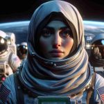 High definition, realistic image featuring astronauts returning to Earth after a record mission. One of the astronauts, a middle-eastern woman, has an air of uncertainty and concern about her, hinting at an unspecified medical mystery she might be facing.