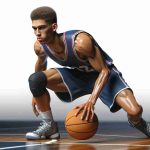 Realistic high-definition image of a young star basketball player, tall and athletic, facing struggles on the court. Portray him losing control of the basketball, signifying his turnover troubles. This picture does not identify any real athlete, but it rather illustrates a generic situation that many young sports talents might face.