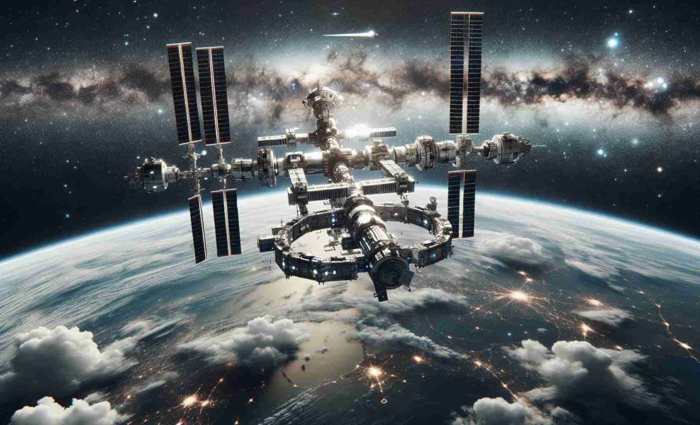 Generate a highly detailed, realistic HD image illustrating the future of space travel, with a focus on a conceptual space station that surpasses the International Space Station in terms of technological advancement and design. This futuristic space station, let's call it Axiom, should be portrayed as boldly leaping beyond the present-day capabilities of human space habitation, complete with advanced structures, high-tech equipment, and a visually striking aesthetic against the backdrop of the infinite cosmos.