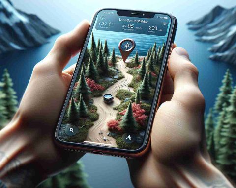 Generate a realistic, high definition image depicting a scenario where a location identifier feature on an iPhone helps a person to navigate in a difficult terrain. It could be a dense forest, a deserted island, or a complicated urban area. The device screen should display a map or compass application. Keep everything in vivid detail.