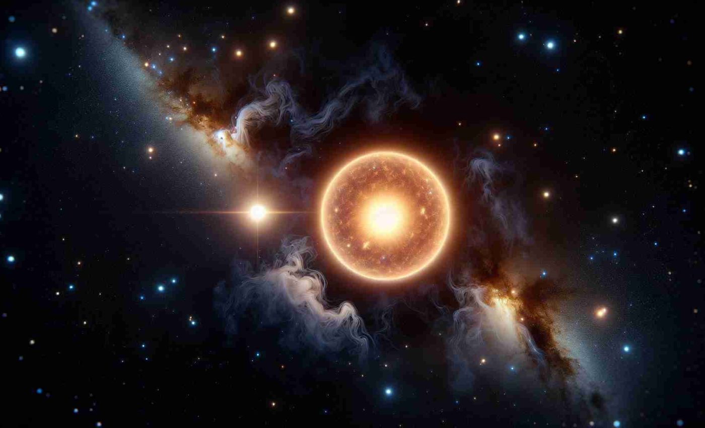 Realistic high-definition image depicting an outstanding astronomical discovery: the first captured image of a star nearing the end of its life cycle, located in a galaxy far away from our own. The picture showcases the star, fading yet still shining brightly against the inky black of space, surrounded by nearby celestial bodies and astral phenomena native to its distant galaxy.