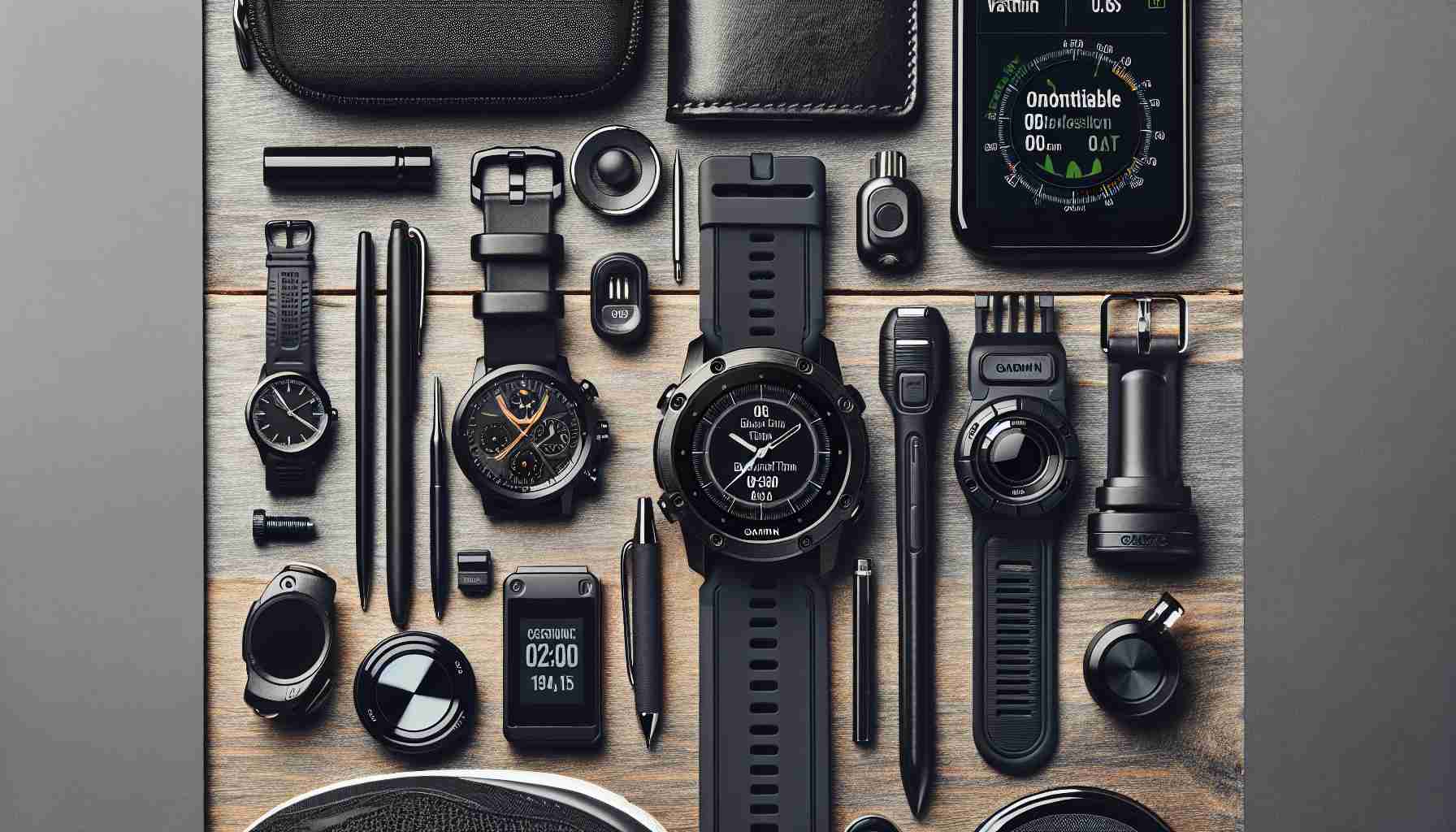 Create a detailed and high-resolution image showcasing unbeatable Black Friday deals on unidentified precision timing devices, specifically ones that have a similar aesthetic, utility and technical finesse to Garmin watches.