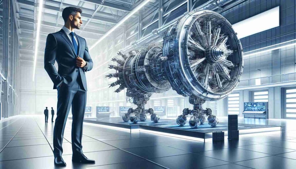 A detailed visual of a well-built businessman, sharply dressed, standing in a state-of-the-art space research facility. He is unveiling a futuristic space travel vehicle, with complex and innovative design. This machinery is significantly larger and more advanced than any current space vehicles, indicating a big leap in space exploration.