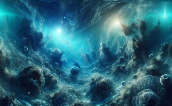 Generate a high-definition, realistic illustration of a breakthrough revelation by a space agency exploring the unseen mysteries of the ocean depths. Picture an underwater scene, capturing the awe-inspiring complexity, and unfathomable depth of the immense aqua-blue ocean with intricate aquatic lifeforms and geological formations previously undiscovered.