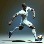 Create a high-definition, realistic depiction illustrating the fight against piracy in Spain's top-tier professional football league, La Liga. Show an unidentified yet skilled football player who might be facing difficulties due to this issue. The player is represented by a young man with dark skin, sleek hair, and an athletic physique, donning a classic white football kit with knee-high socks and cleats.