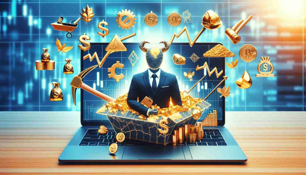 Create a high-definition, realistic image that metaphorically depicts the concept of 'Investor Frenzy'. It is dominated by symbols related to Australian Securities Exchange (ASX) mining stocks. It's October, so perhaps some elements of fall or symbolism associated with the October month can be included. Avoid using real people or specific companies. Instead, represent the stocks with generic mining icons such as a pickax, gold nugget, or mining helmet, combined with graphs indicating high trading activity.