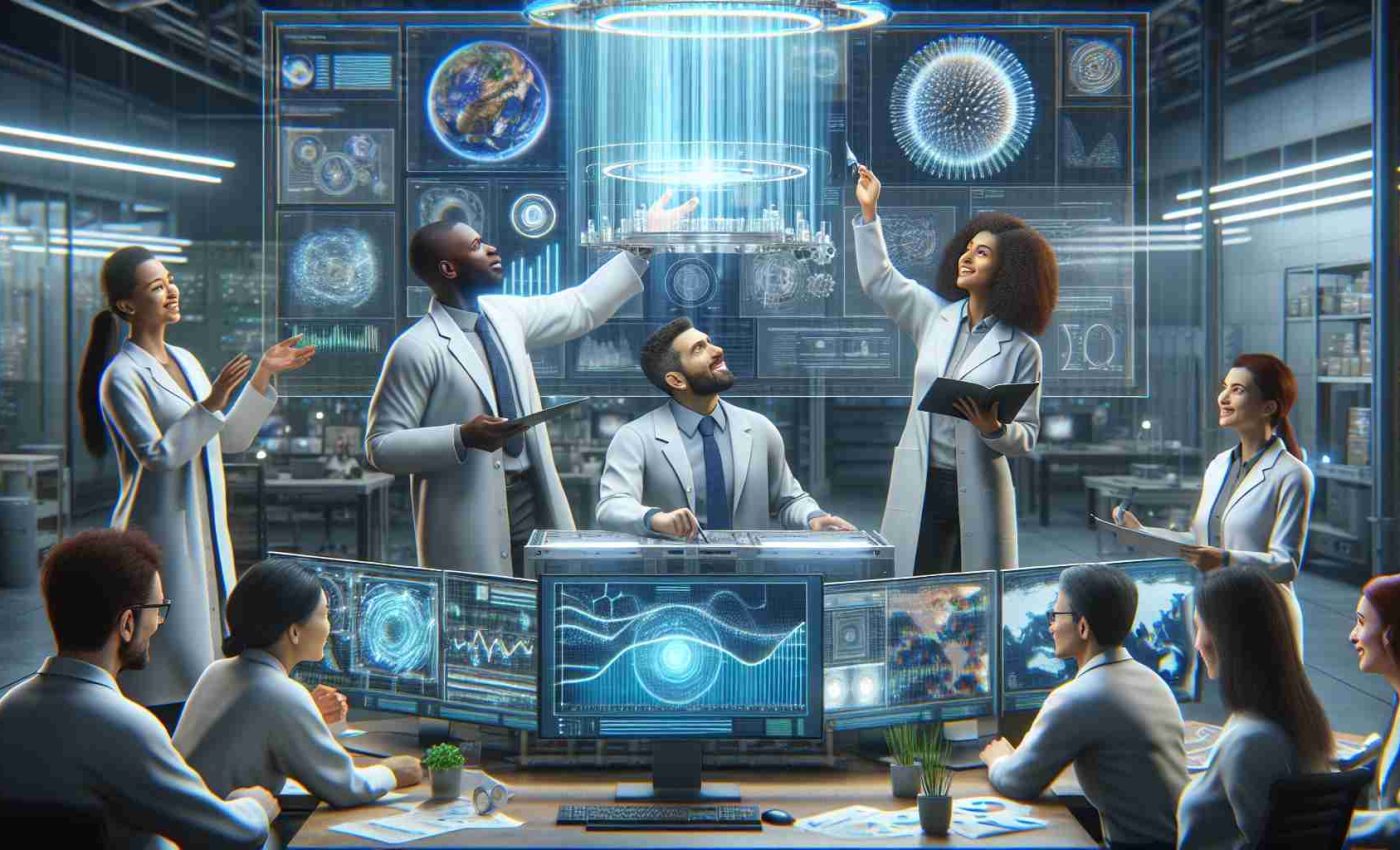 A high-definition, realistic representation of a pioneering revelation in the realm of climate change research. It depicts a group of scientists of varying descents and genders - a Black man, a Hispanic woman, a Middle-Eastern man, and a White woman - engaged in their workspace filled with high-tech equipment. They are unveiling a groundbreaking method, an innovative technological device perhaps, to combat climate change. As they reveal their monumental discovery, their faces are lit with excitement and determination, set against the backdrop of charts and graphs that highlight the significance of their breakthrough.