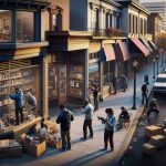 Realistic high-definition image showing a variety of small businesses in a city that could be any urban area, not specifically Portland, with the owners and workers preparing for potential uncertainty. These include a Hispanic male securing his shop door, a South Asian female double-checking the inventory in her restaurant, and a Caucasian male boarding up the windows of his bookstore. The surrounding environment is slightly tense, suggesting an aftermath scenario. The cityscape at dusk, with the sinking sun casting long shadows on the deserted streets, adds to the seriousness of the scene.