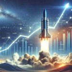 Create a photorealistic, high-definition image capturing the ascension of a Rocket Lab vehicle. The rocket, depicting advanced technology and engineering marvel, is soaring high in the sky. A background showing a financial bar chart with an upward trend is visible, signifying new funding and rapid success in launches. Ensure the scene carries an aura of achievement and progress.