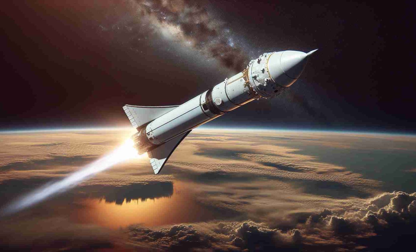 Generate a highly detailed, realistic image depicting the latest Falcon flight from a private space exploration company, soaring in the skies. The flight has a mixed outcome, so showcase both successful and challenging aspects of space travel, such as a smooth rocket launch, and a troubled re-entry or landing.