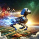 Imagine a high-definition, realistic image that visually represents the success of an AI company boosted by the progression of a prominent technology and chipset manufacturer. Symbolize this through an image of a conceptual robot dog, in homage to the company's name, soaring high in the sky amidst advancing technology, highlighted by an aura of triumphant colors. This should convey groundbreaking achievements and promising developments in technology.