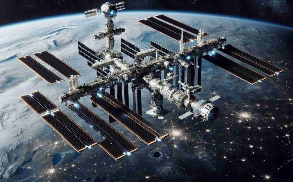 A high-definition, realistic image of the International Space Station (ISS), serving as the gateway to future space exploration. This image should capture the arrival of new technologies that are transforming the way we explore space. It might depict advanced machinery, satellites, or tech-oriented modules attached to the station and contributing to its futuristic appeal. The backdrop can include the star-studded immensity of space, possibly earth visible at a distance beneath the orbiting station.