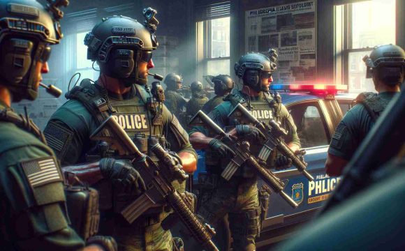 Realistic high-definition image showcasing Philadelphia law enforcement officers preparing for potential civil unrest, motivated by concerns propagated on online social networks.