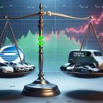 A realistic high-definition image symbolizing the competitive battlefield of electric vehicle stocks. It shows a balance scale with generic branding from an underdog electric car company on one side, that could deliver a surprising performance, and established electric vehicle brands on the other. The backdrop includes a stock market graph showing dynamic changes.