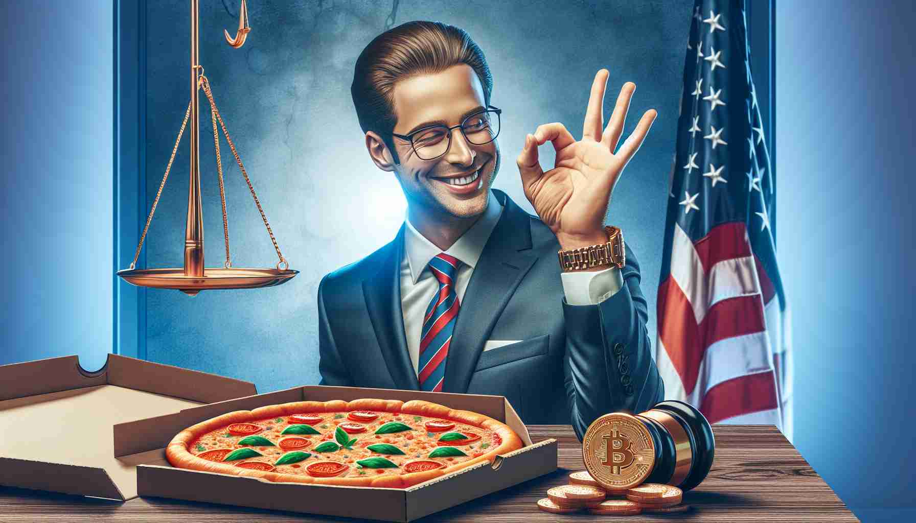 Realistic high-definition image of an accomplished business tycoon's surprising new investment, a slice of a popular pizza brand's pizza