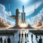 Generate a highly detailed and realistic HD image of a space exploration company's pioneering mission countdown, as the sixth launch of Starship type spacecraft is about to take place. Show the anticipation and exhilaration of such a moment, with the large metallic spacecraft on the launchpad, ready to embark on its groundbreaking journey, under a bright blue sky with white fluffy clouds, surrounded by staff, officials, and onlookers gathered in anticipation.