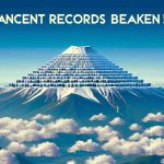 Generate a highly detailed, realistic image of Mount Fuji's summit appearing without its typical snow cap, accompanied by text stating 'Ancient Records Broken!' symbolizing the uniqueness of this environmental phenomenon.