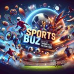 Generate a high-definition, realistic image that encapsulates the excitement and energy of the latest trending sports events. The image should include elements representative of a variety of sports activities. It should also feature text somewhere in the scene that says, 'Sports Buzz: The Latest Trending Events That You Can’t Miss!'.