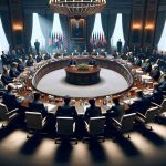 A high-definition, realistic image of the tension in a new season of a diplomatic series. Picture a detailed scene where diplomatic negotiations are taking place. The room is filled with various international representatives sitting around a large round table, looking serious and focussed. The atmosphere is thick with suspense and tension, reflecting the complexities of the new season. Please exclude any specific real-life politicians or public figures.