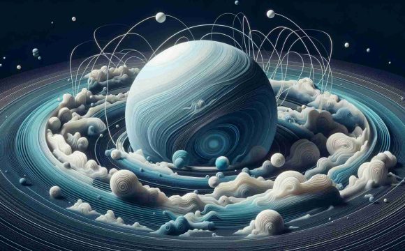 Create a high-definition, realistic image illustrating the mysteries of Uranus's magnetic field, representing an unplugged version with new perspectives. Visualize undulating lines around the planet to signify the unique nature of the magnetic field. Use shades of pale blue as the predominant color with interspersed white clouds and dark blue structures, simulating the planet's unconventional and captivating appearance.